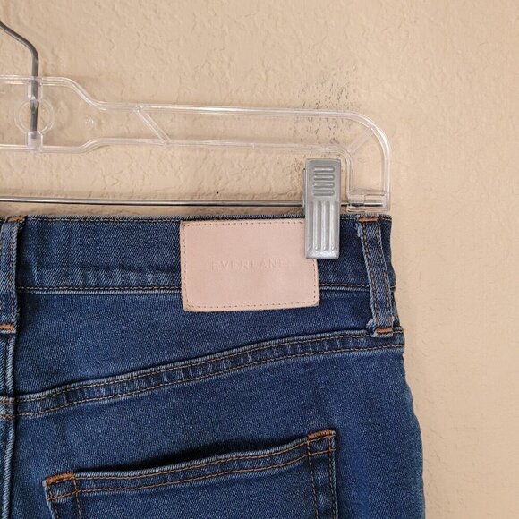 Everlane Womens Kick Crop High Rise Jean Size 29 Dark Blue Raw Hem Pocket Fray - Picture 9 of 11